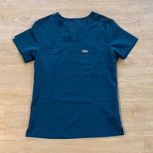 Figs Deep Blue V-Neck Short Sleeve Top
